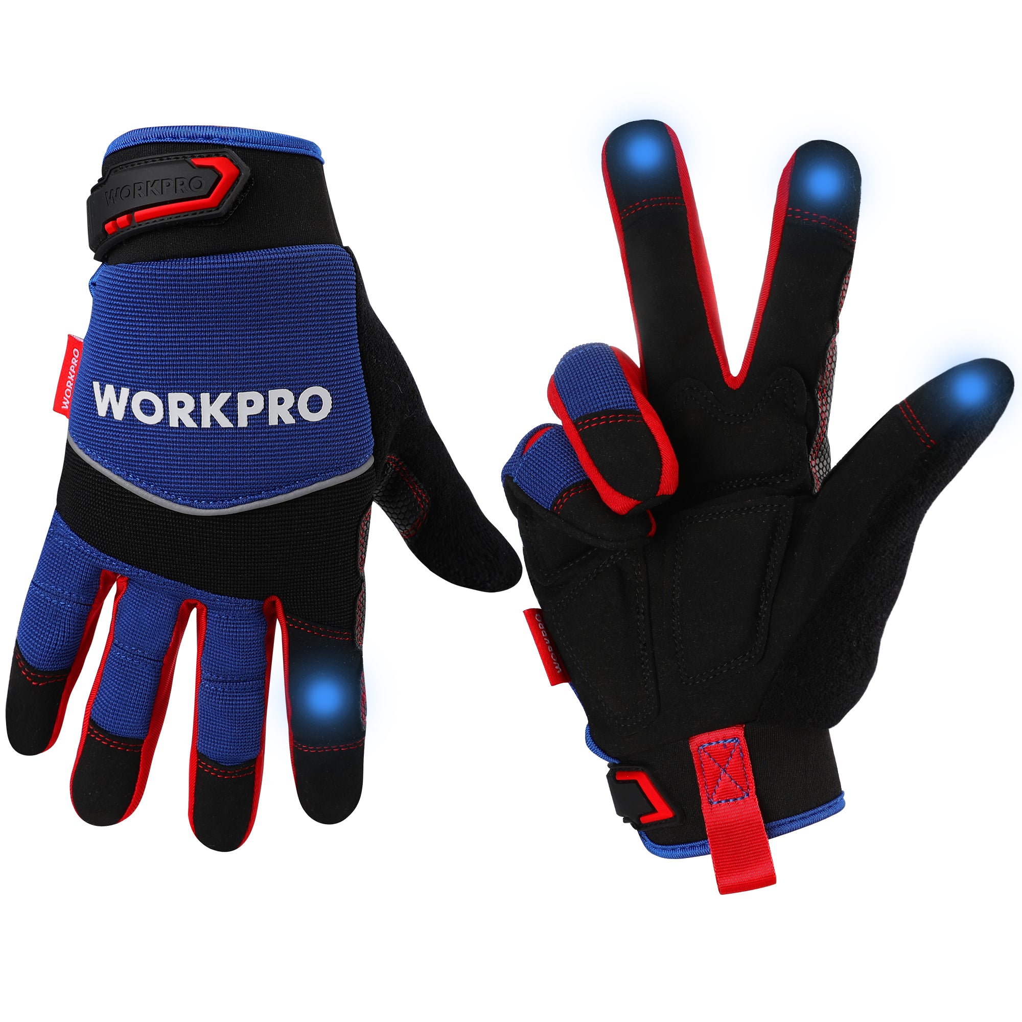 WORKPRO Safety Work Gloves, Mechanic Working Gloves for Men Women, Touch Screen, Terry Fabric, Non-Slip, , Blue, Medium (Pack of 1)