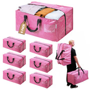 WORKPRO 6 Pack Extra Large Heavy-Duty Storage Moving Tote Bags with Zippers & Carrying Handles Backpack Straps - Pink Ribbon
