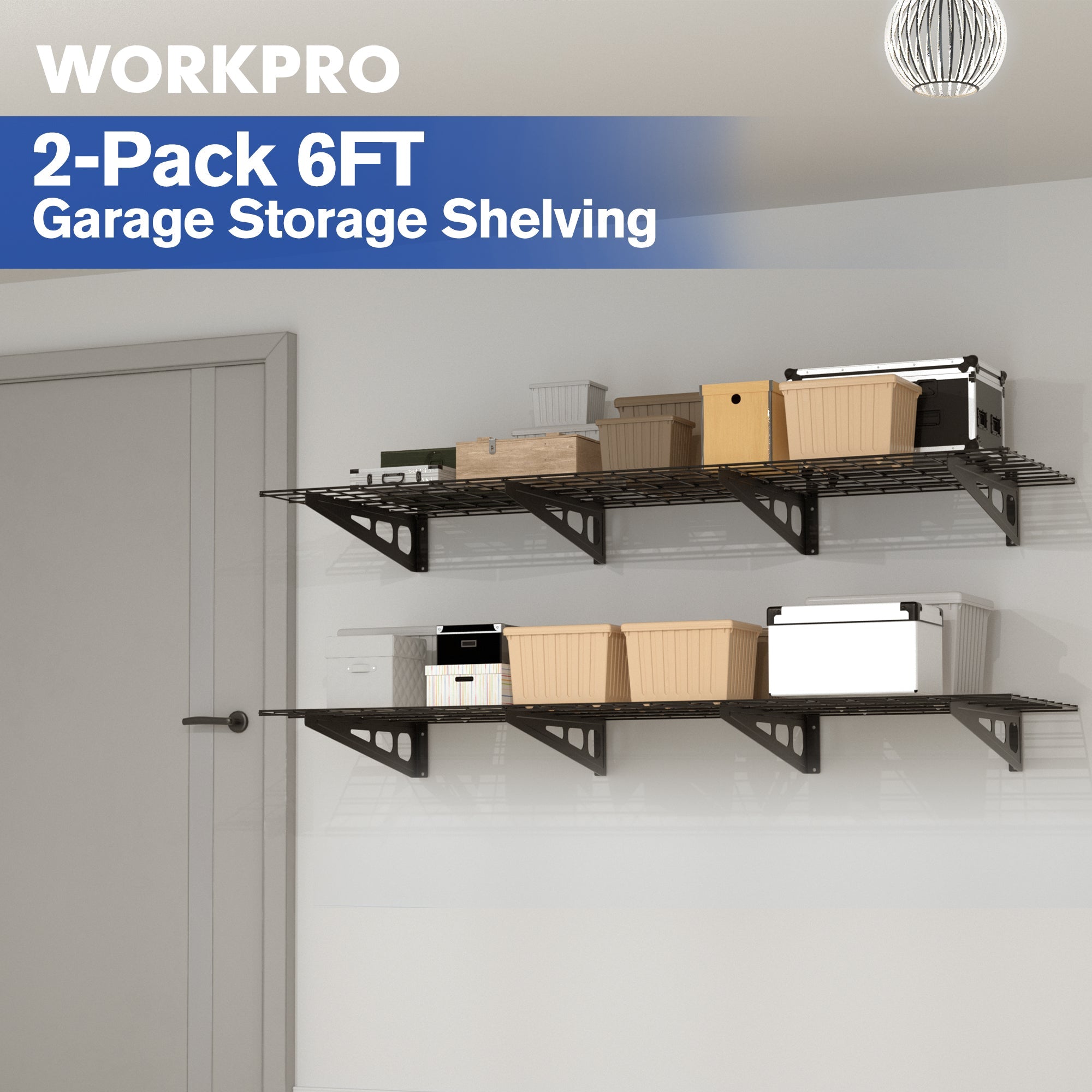 Black metal 2-pack wire storage shelving set with two-tier platforms