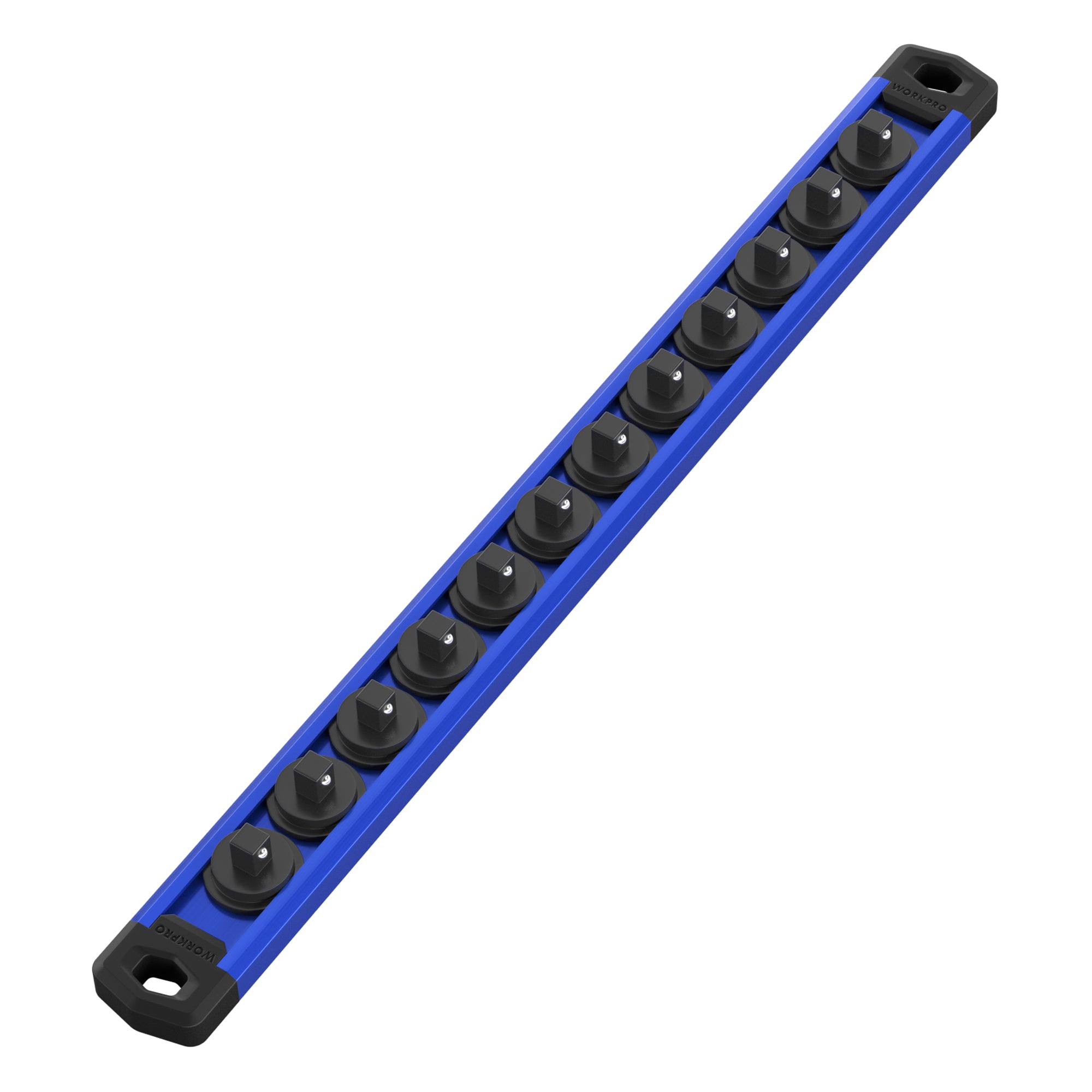 WORKPRO Magnetic Socket Organizer, 1/4-Inch Drive Aluminum Alloy Sockets Rail, Heavy Duty Sockets Holder, Socket Rack Kit 1/4-Inch x 12 Clips (Blue)