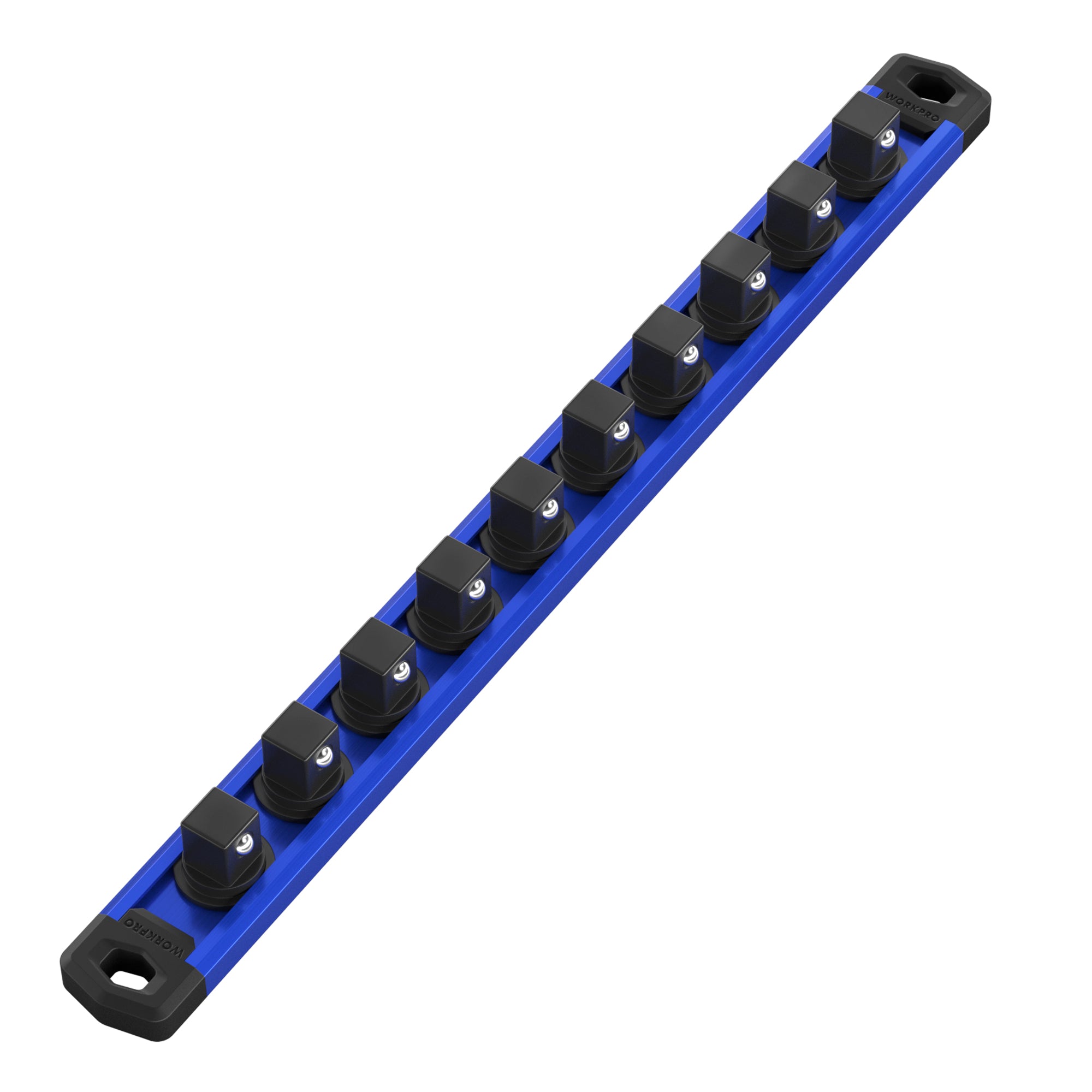 WORKPRO Magnetic Socket Organizer, 1/2-Inch Drive Aluminum Alloy Socket Rail, Heavy Duty Socket Holder, Socket Rack Kit 1/2-Inch x 10 Clips (Blue)