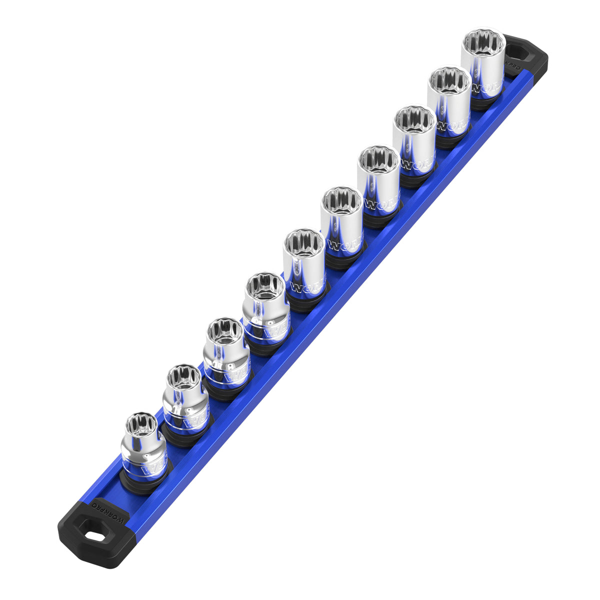 WORKPRO Magnetic Socket Organizer quality blue aluminum alloy socket rail kit with 10 clips, secure durable innovation