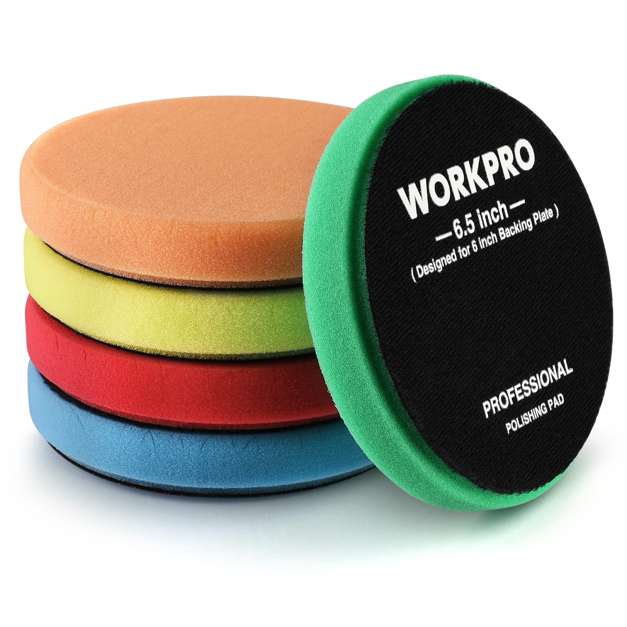 WORKPRO 6.5 inch buffing sponge pads in green, innovation and durable quality for car paint polishing