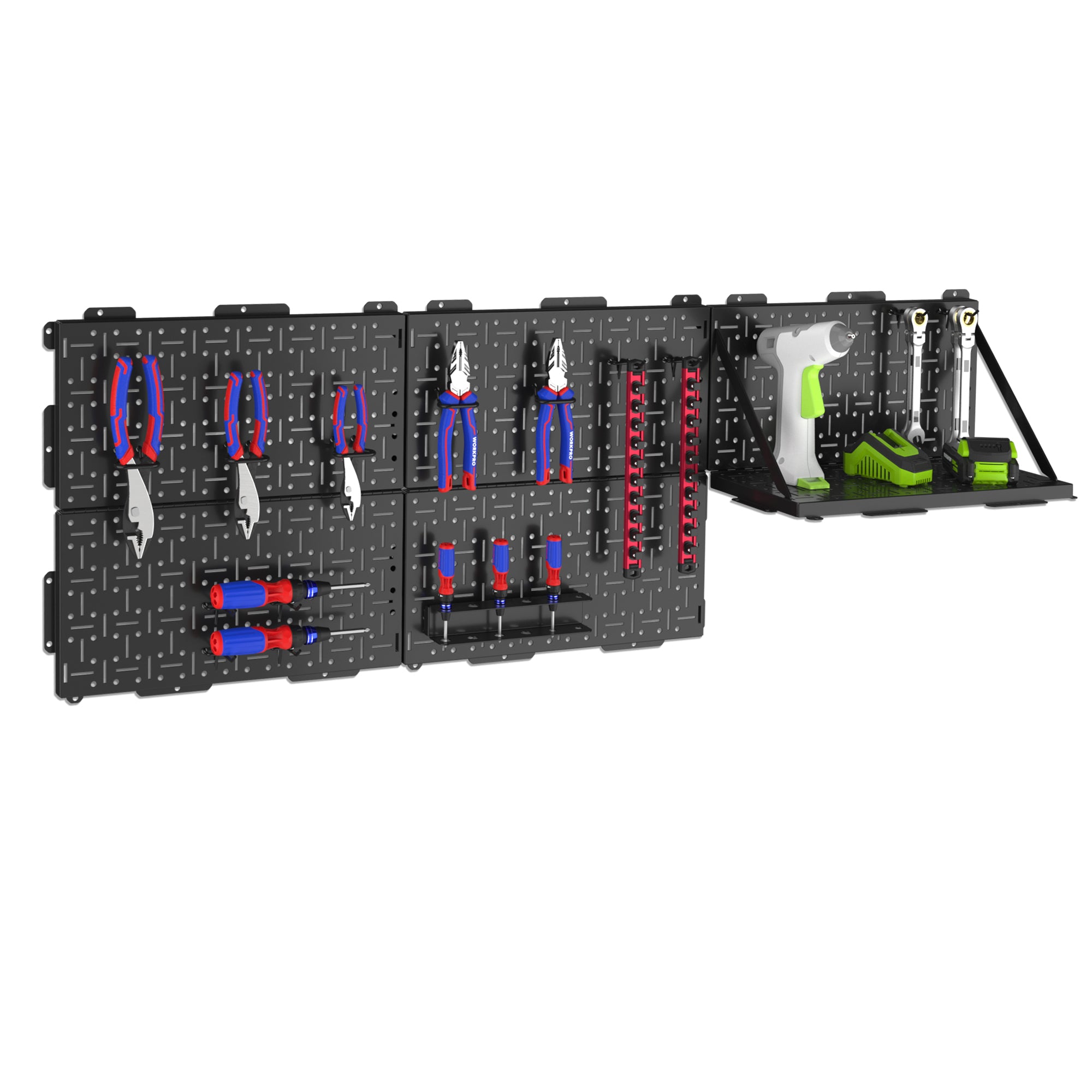 Tool organizer panel with innovation quality high-quality durable tools, including pliers, screwdrivers and a drill stand