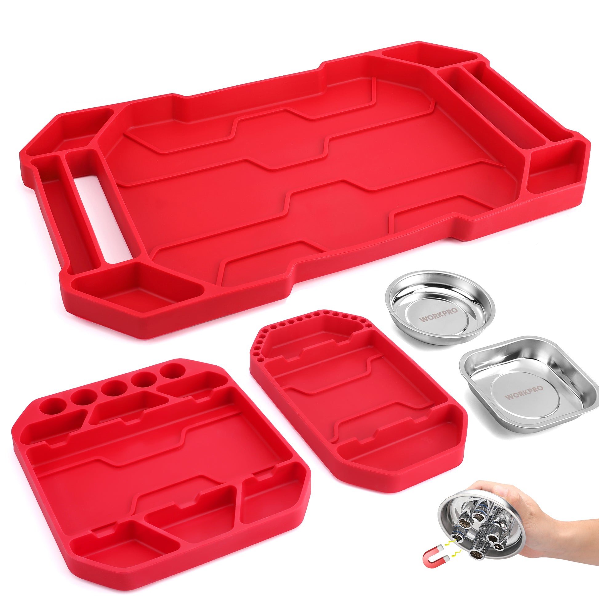 WORKPRO 5-Piece Non-Slip Tool Tray Set in red with innovation quality secure durable non-slip surface