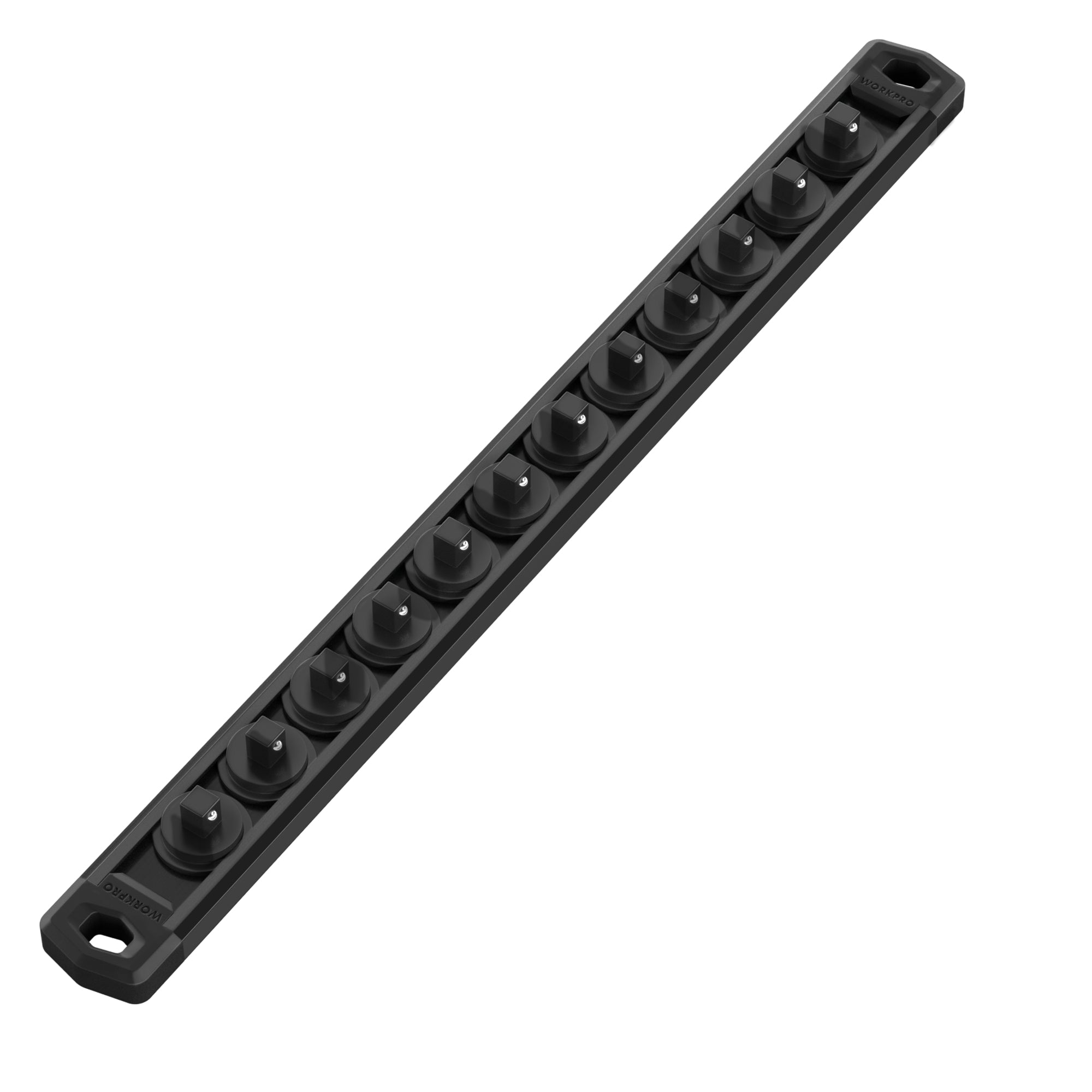 WORKPRO Magnetic Socket Organizer, 1/4-Inch Drive Aluminum Alloy Socket Rail, Heavy Duty Socket Holder, Socket Rack Kit 1/4-Inch x 12 Clips Black (Socket not Included)