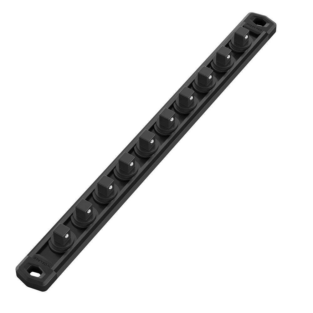 WORKPRO Magnetic Socket Organizer, 3/8-Inch Drive Aluminum Alloy Socket Rail, Heavy Duty Socket Holder, Socket Rack Kit 3/8-Inch x 10 Clips Black (Socket not Included)