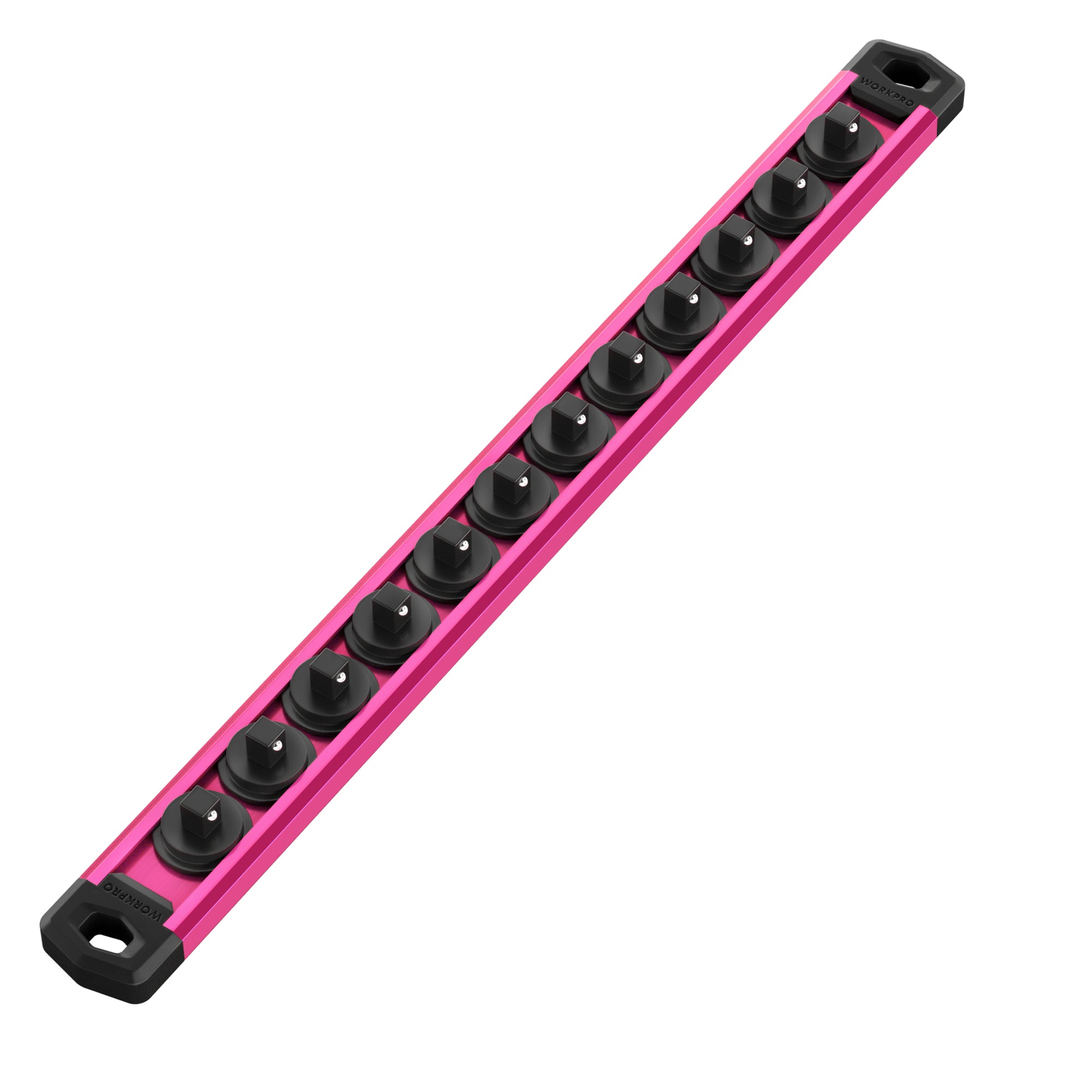 WORKPRO Magnetic Socket Organizer, 1/4-Inch Drive Aluminum Alloy Socket Rail, Heavy Duty Socket Holder, Socket Rack Kit 1/4-Inch x 12 Clips Rose Red (Socket not Included)