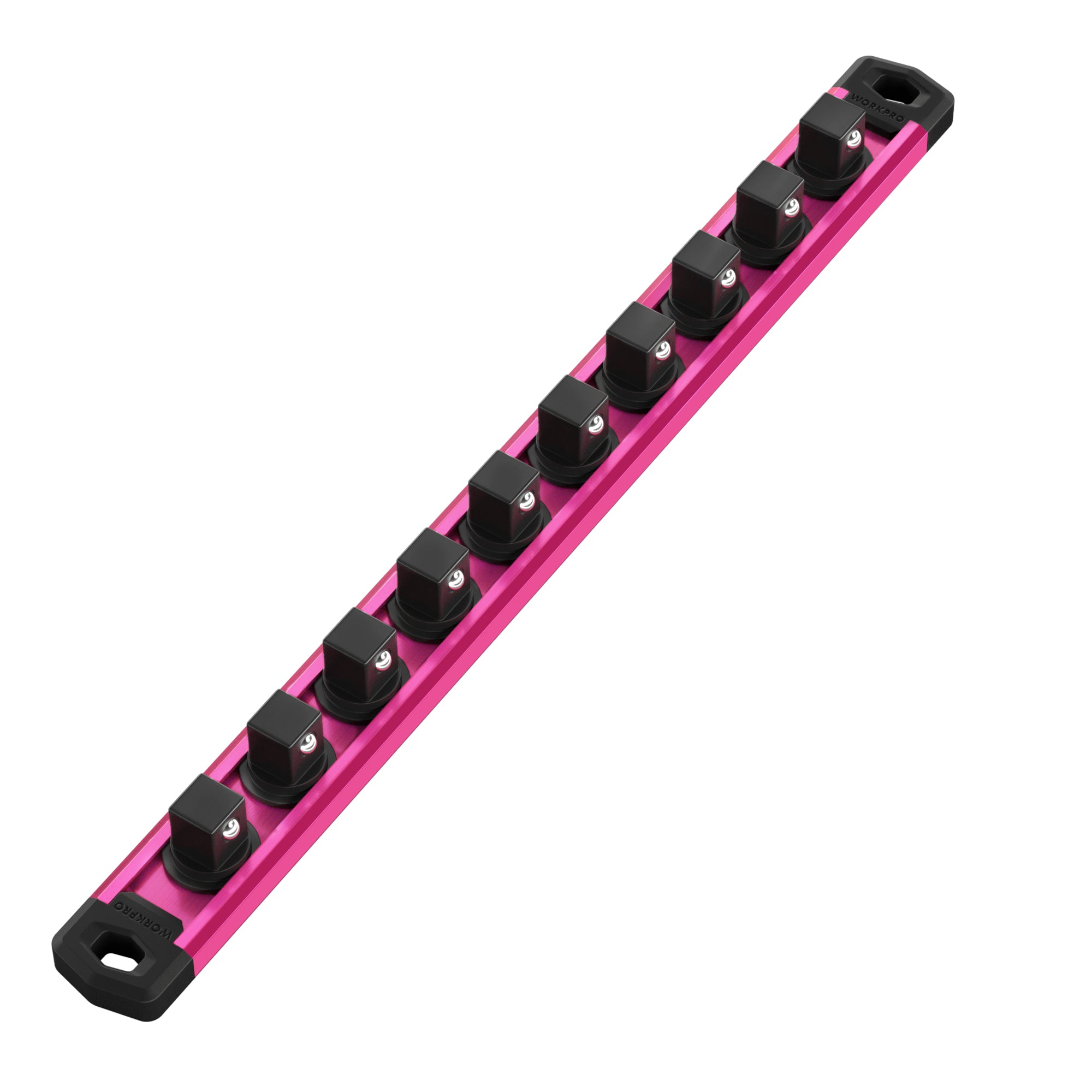 WORKPRO Magnetic Socket Organizer, 1/2-Inch Drive Aluminum Alloy Socket Rail, Heavy Duty Socket Holder, Socket Rack Kit 1/2-Inch x 10 Clips Rose Red(Socket not Included)
