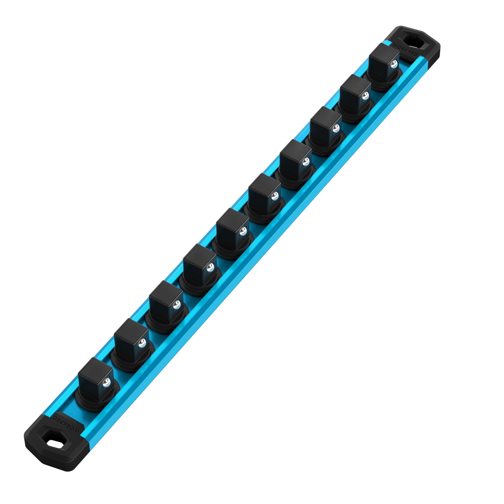 WORKPRO Magnetic Socket Organizer, 1/2-Inch Drive Aluminum Alloy Socket Rail, Heavy Duty Socket Holder, Socket Rack Kit 1/2-Inch x 10 Clips Sky Blue (Socket not Included)