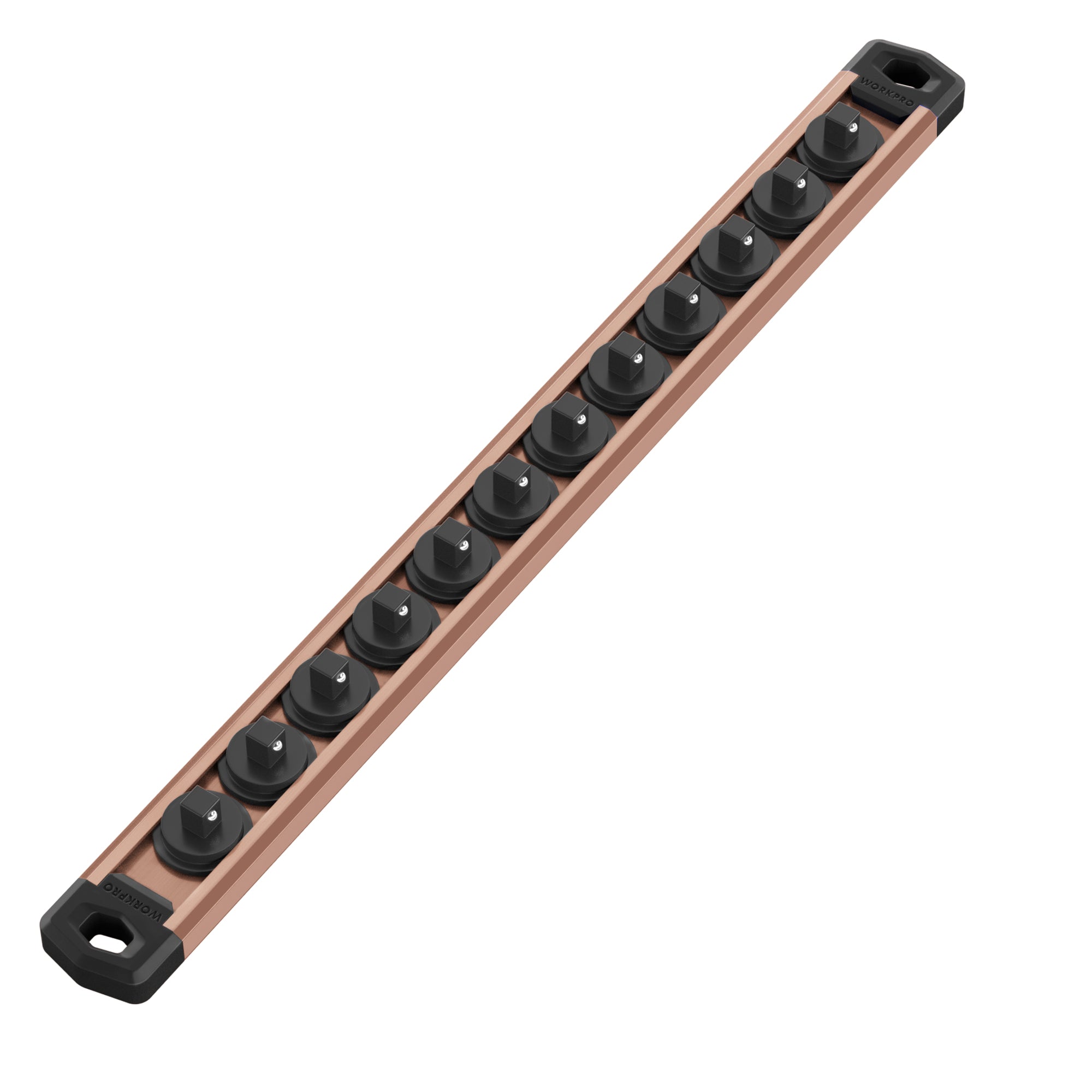 WORKPRO Magnetic Socket Organizer, 1/4-Inch Drive Aluminum Alloy Socket Rail, Heavy Duty Socket Holder, Socket Rack Kit 1/4-Inch x 12 Clips Champagne (Socket not Included)