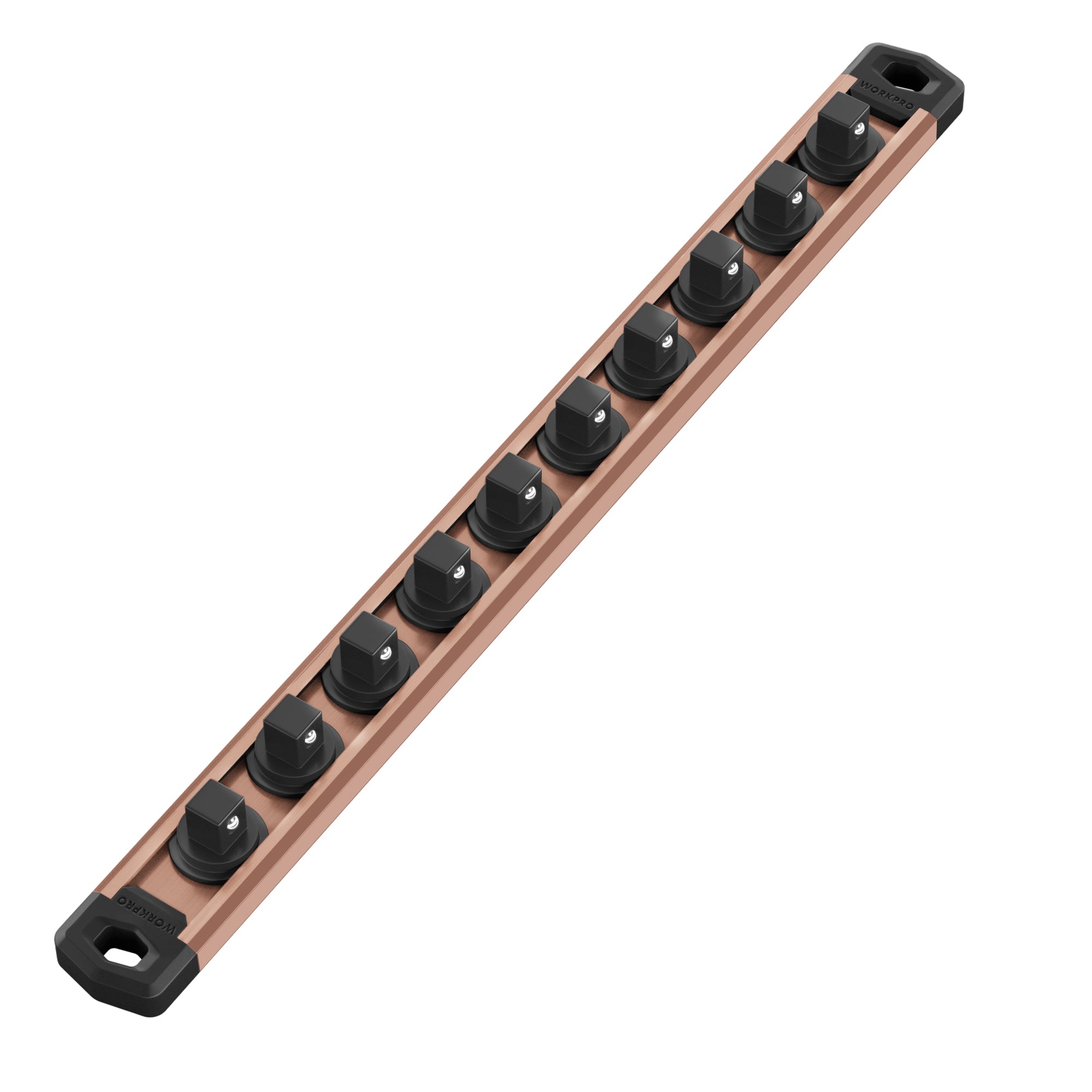 WORKPRO Magnetic Socket Organizer, 3/8-Inch Drive Aluminum Alloy Socket Rail, Heavy Duty Socket Holder, Socket Rack Kit 3/8-Inch x 10 Clips Champagne (Socket not Included)