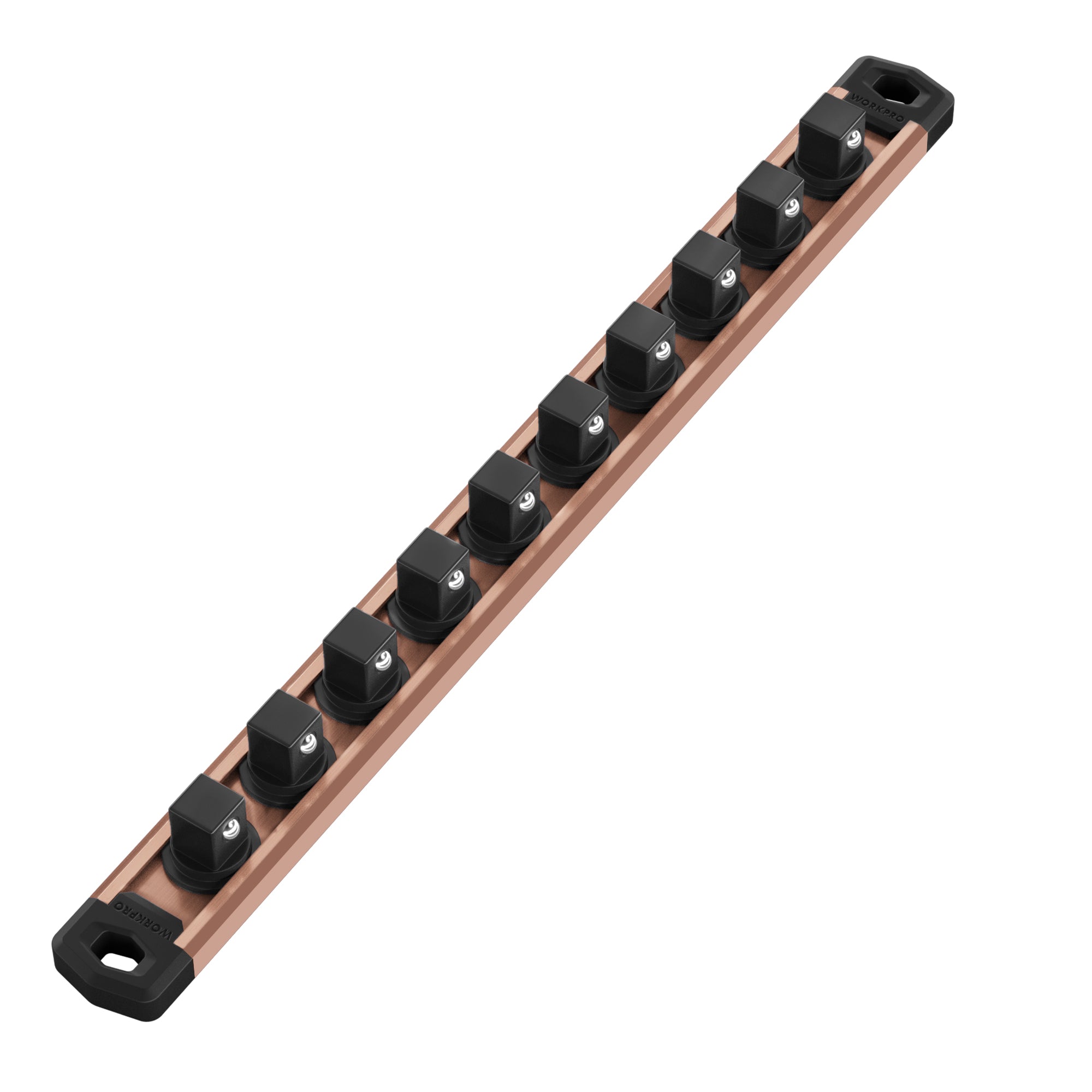 WORKPRO Magnetic Socket Organizer, 1/2-Inch Drive Aluminum Alloy Socket Rail, Heavy Duty Socket Holder, Socket Rack Kit 1/2-Inch x 10 Clips Champagne (Socket not Included)