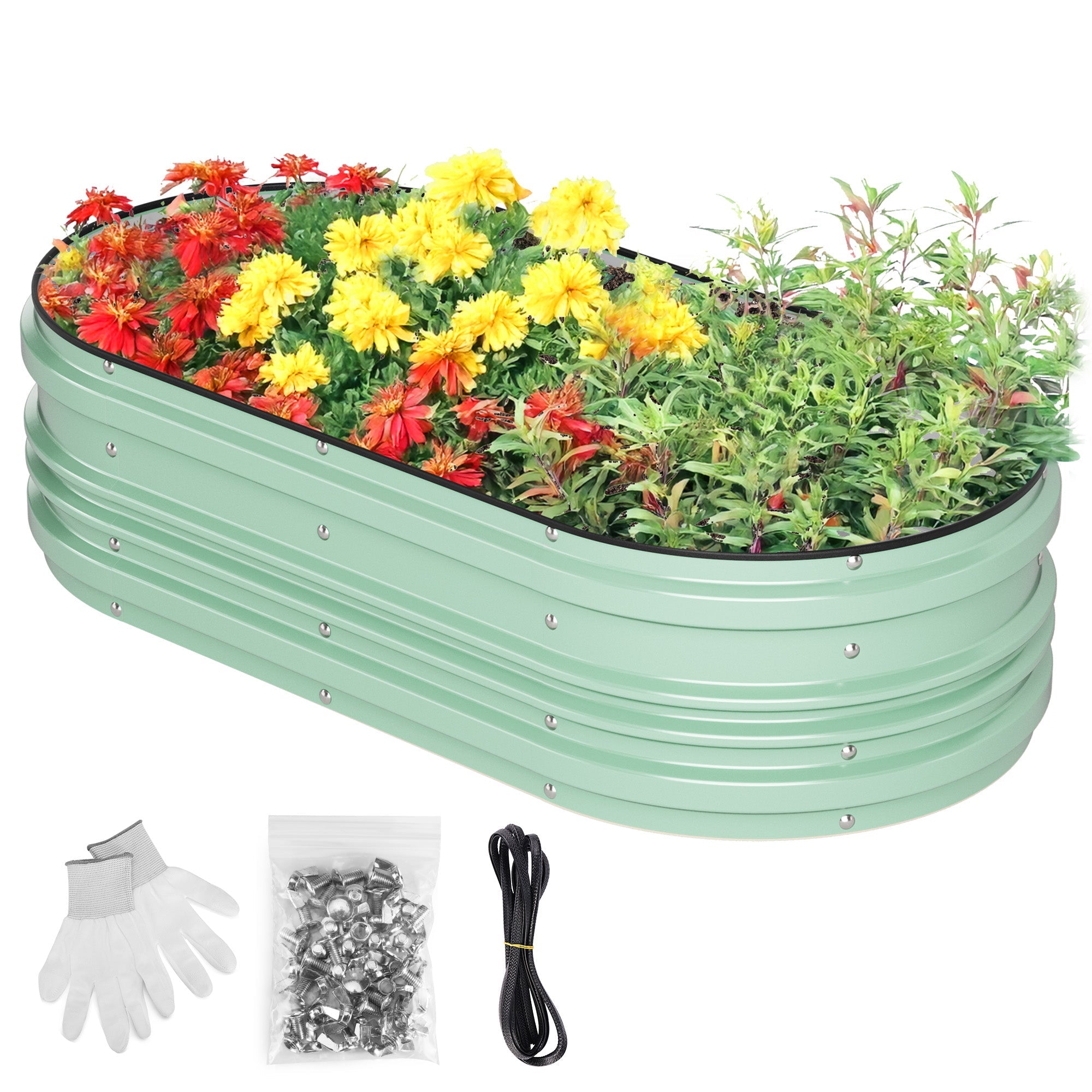 WORKPRO 4x2x1ft Galvanized Raised Garden Bed Set, Rust & Corrosion Protection, Easy Assembly, Safe Edge, Ideal for Vegetables & Flowers, Green, 1 Pc