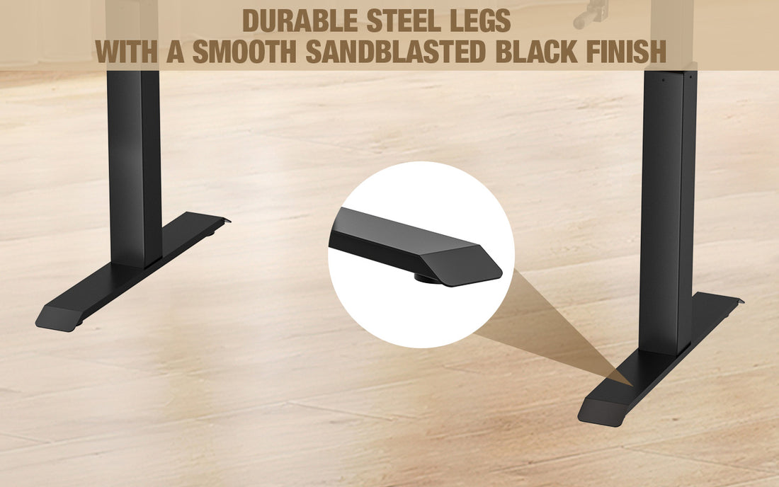 Table frame with durable steel legs and smooth sandblasted black finish, showing a quality joint detail