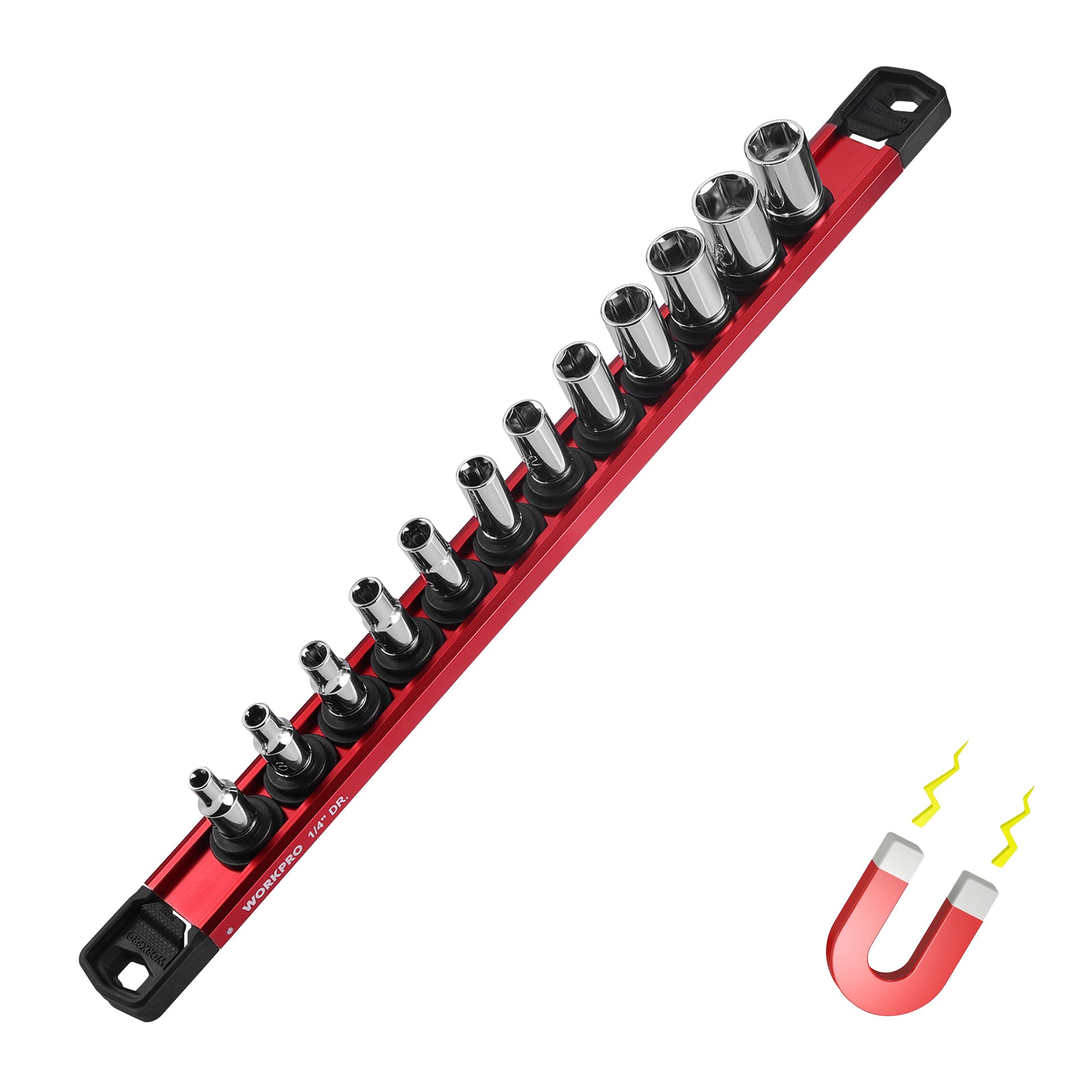 WORKPRO Magnetic Socket Organizer quality high-quality durable aluminum alloy rail with secure push-button clips