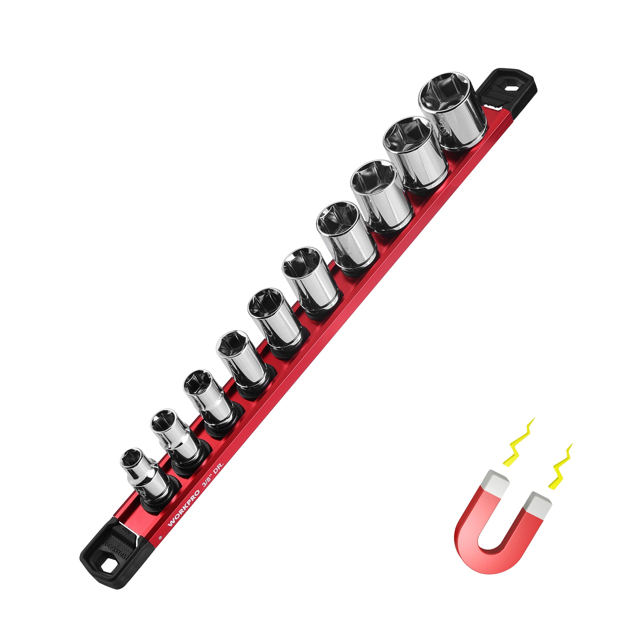 WORKPRO Magnetic Socket Organizer with 10PC removable clips, innovation quality and secure durable convenience
