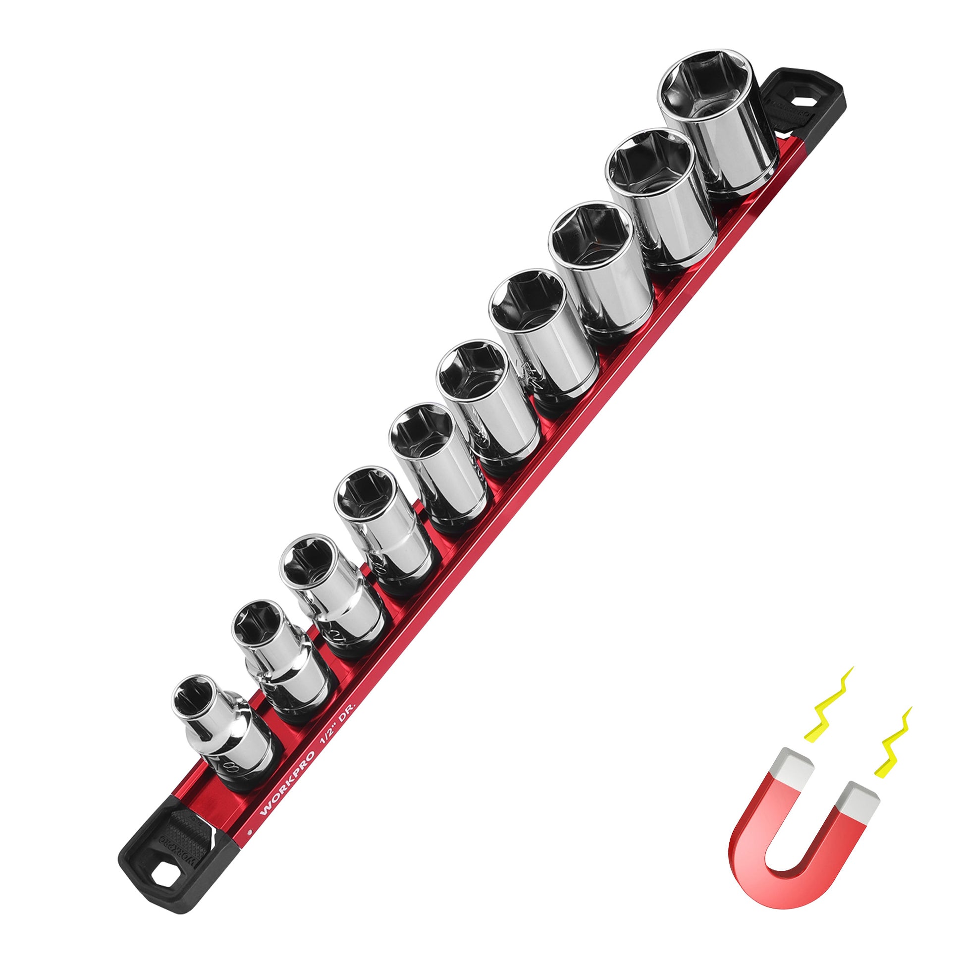 WORKPRO Magnetic Socket Organizer with removable clips, quality durable high-quality secure and convenient