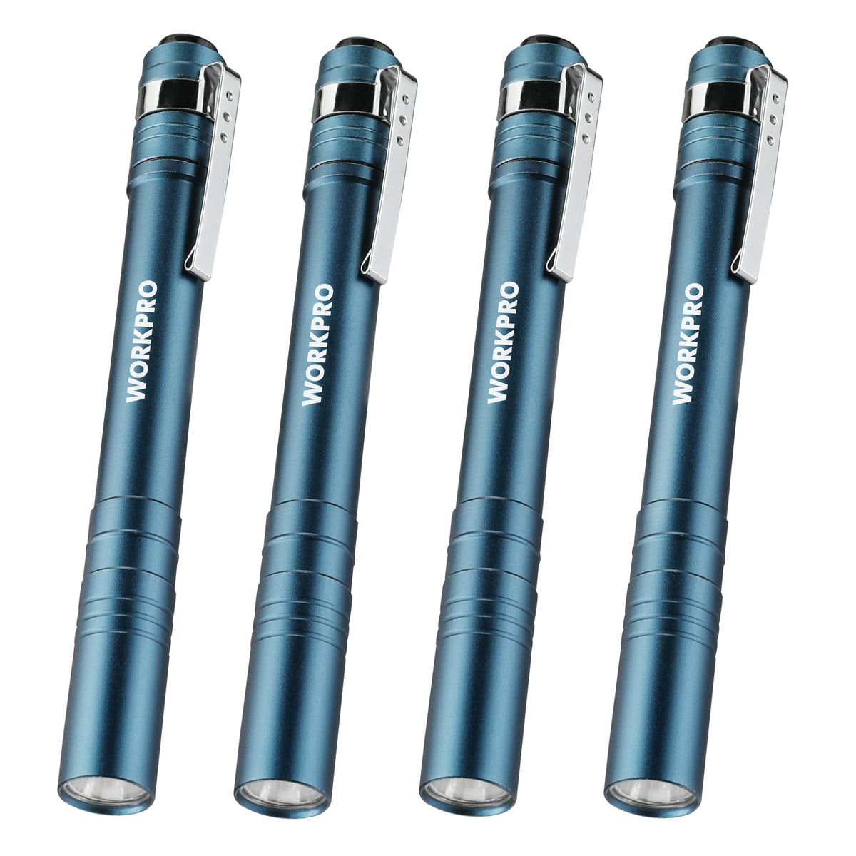 WORKPRO LED Pen Light aluminum pocket flashlights in blue with anodized machined aviation aluminum, durable quality