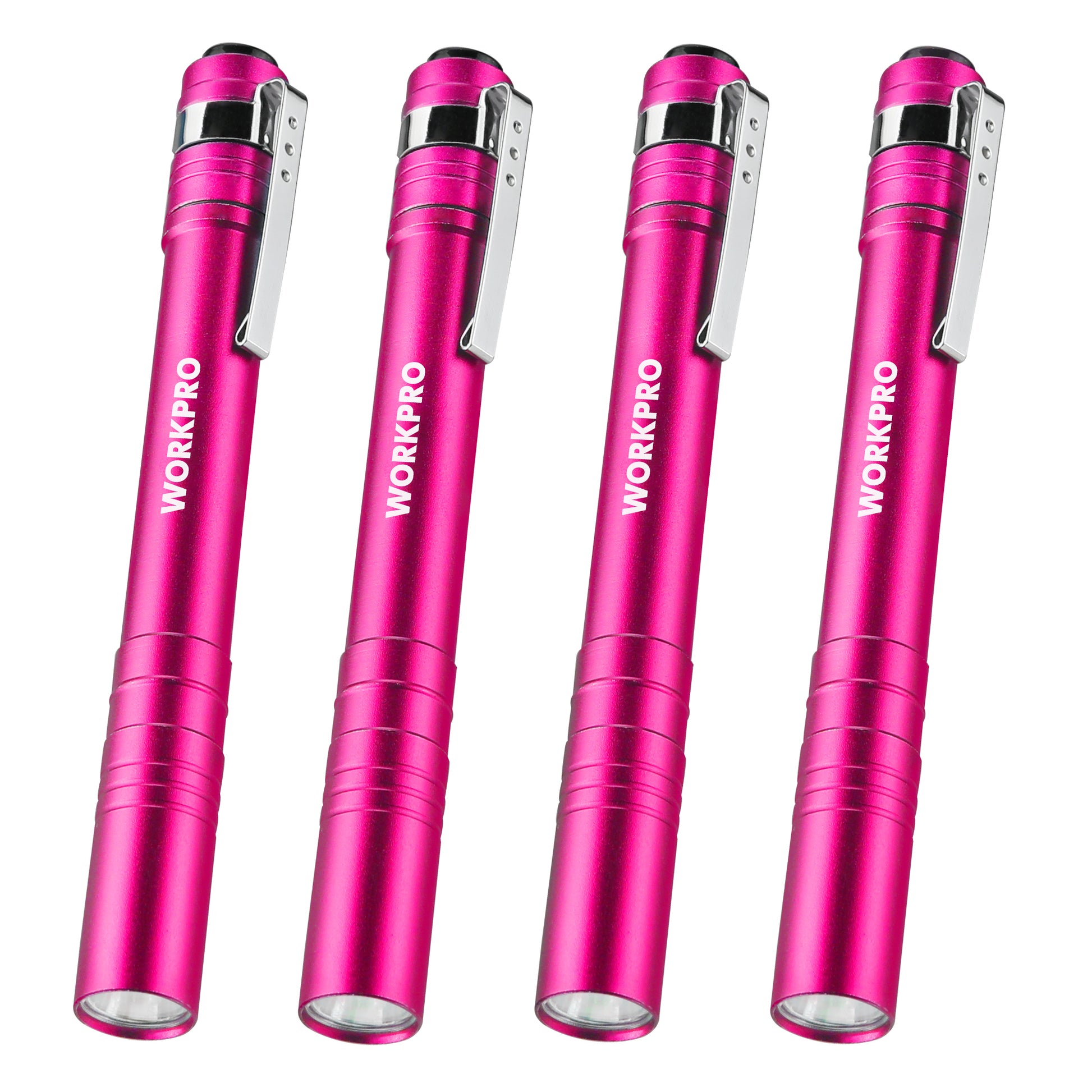 Pink aluminum pocket flashlight with clip, four-pack set