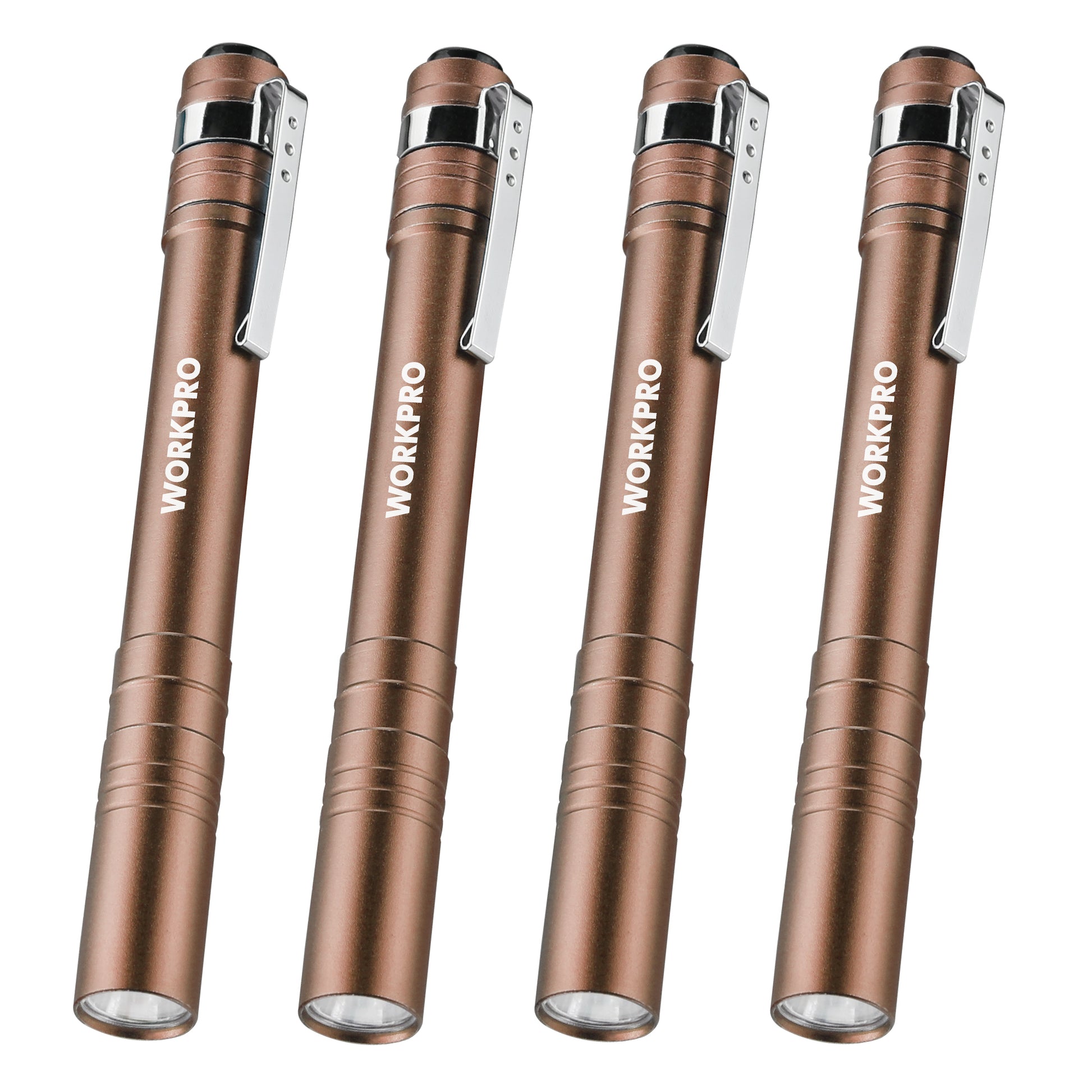 WORKPRO LED pen light brown aluminum with innovation, quality, secure, durable, convenient, high-quality pocket clip