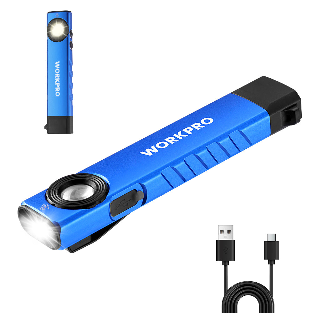 WORKPRO rechargeable work light blue flat pocket flashlight with UV light, innovation, quality, secure, durable
