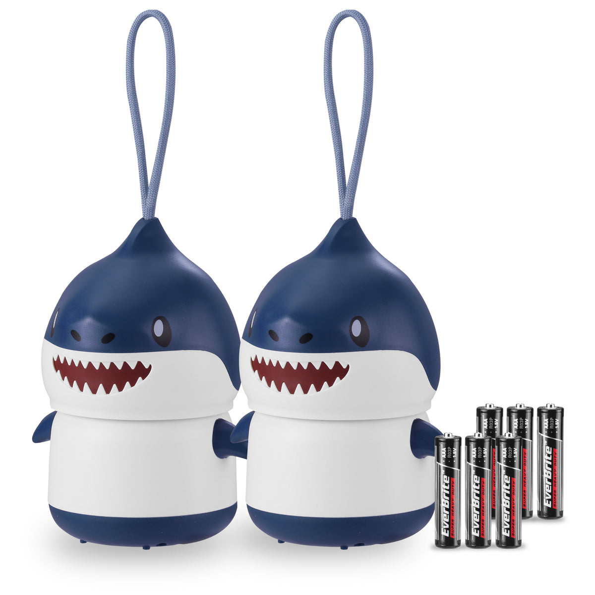 WORKPRO 2-Pack Kids Camping Lanterns with RGB Lights, Battery Powered with Lanyard, Fun Night Light Gifts for Kids - Shark Design