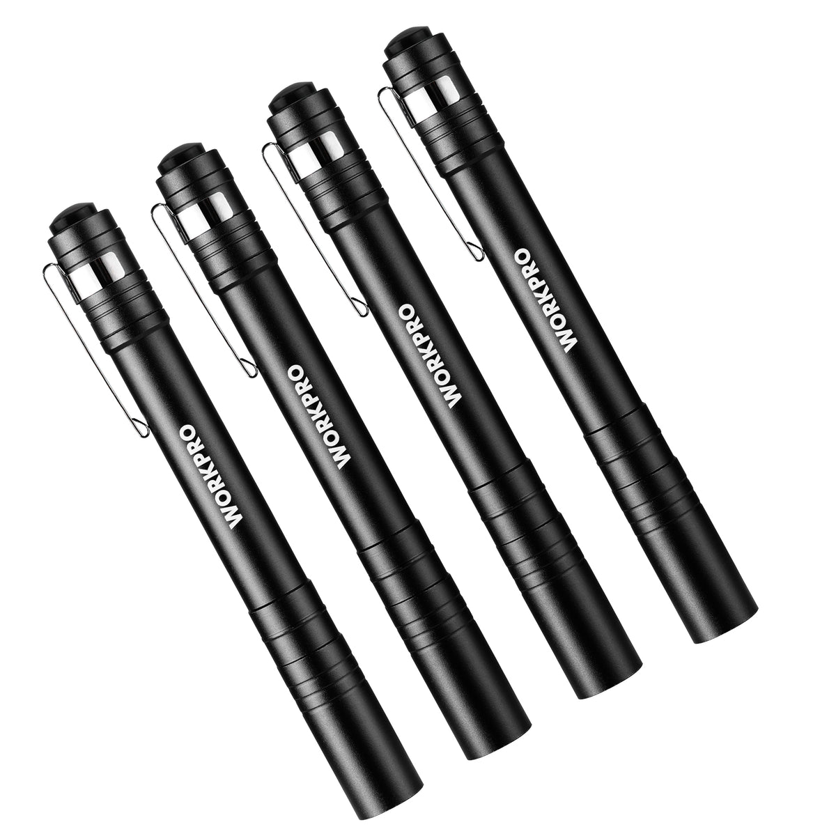 WORKPRO LED Pen Light aluminum pen flashlights in black with anodized machined aluminum, durable and secure