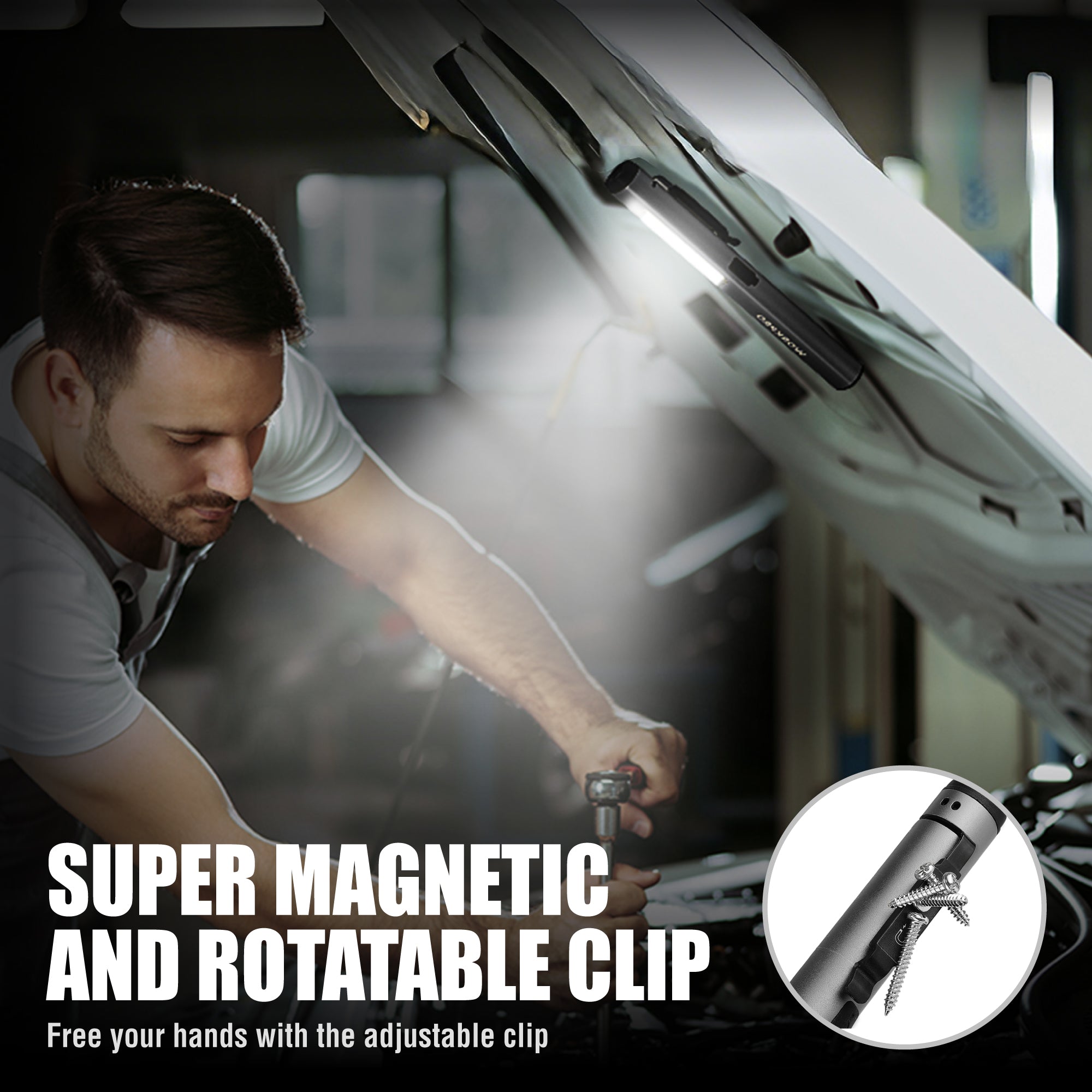 WORKPRO pocket pen flashlight with bright beam and adjustable rotatable clip