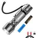 WORKPRO 1200 Lumens Rechargeable Tactical Flashlight, EDC Mini Pocket Light with Zoom Focus, 7 Modes, Battery Included, Gray