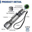 WORKPRO 1200 Lumens Rechargeable Tactical Flashlight, EDC Mini Pocket Light with Zoom Focus, 7 Modes, Battery Included, Gray
