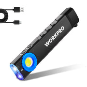 WORKPRO Rechargeable Flashlight magnetic EDC torch in black with innovation, quality, and secure USB charging
