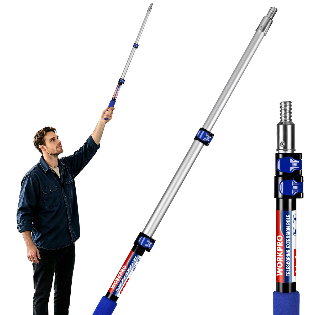 WORKPRO 3FT Pole, Paint Roller for Cleaning, Dusting, Windows and Ceilings | Lightweight Aluminum, Flip-Lock, 3/4" Thread, For Painting, Dusting, Windows and Ceilings, Easy Storage