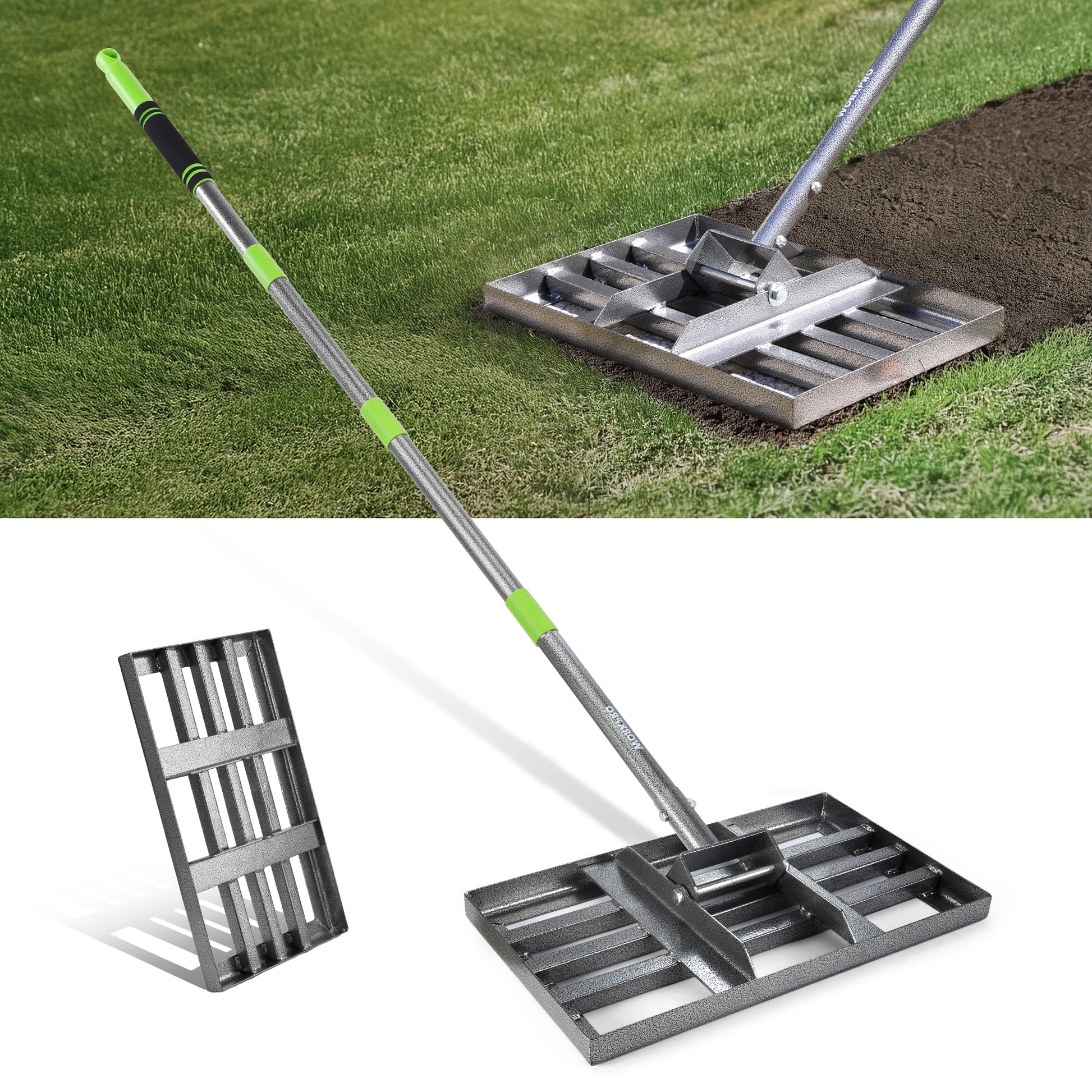 WORKPRO Lawn Leveling Rake with 17 inch x 10 inch steel ground plate, innovation and durable quality