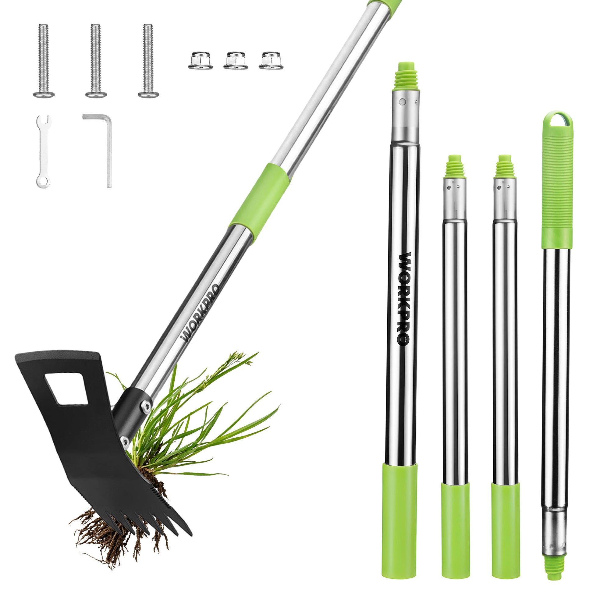 WORKPRO Weed Puller Tool with Long Handle, 2-in-1 hoe and weed rake, innovation quality stainless steel tines