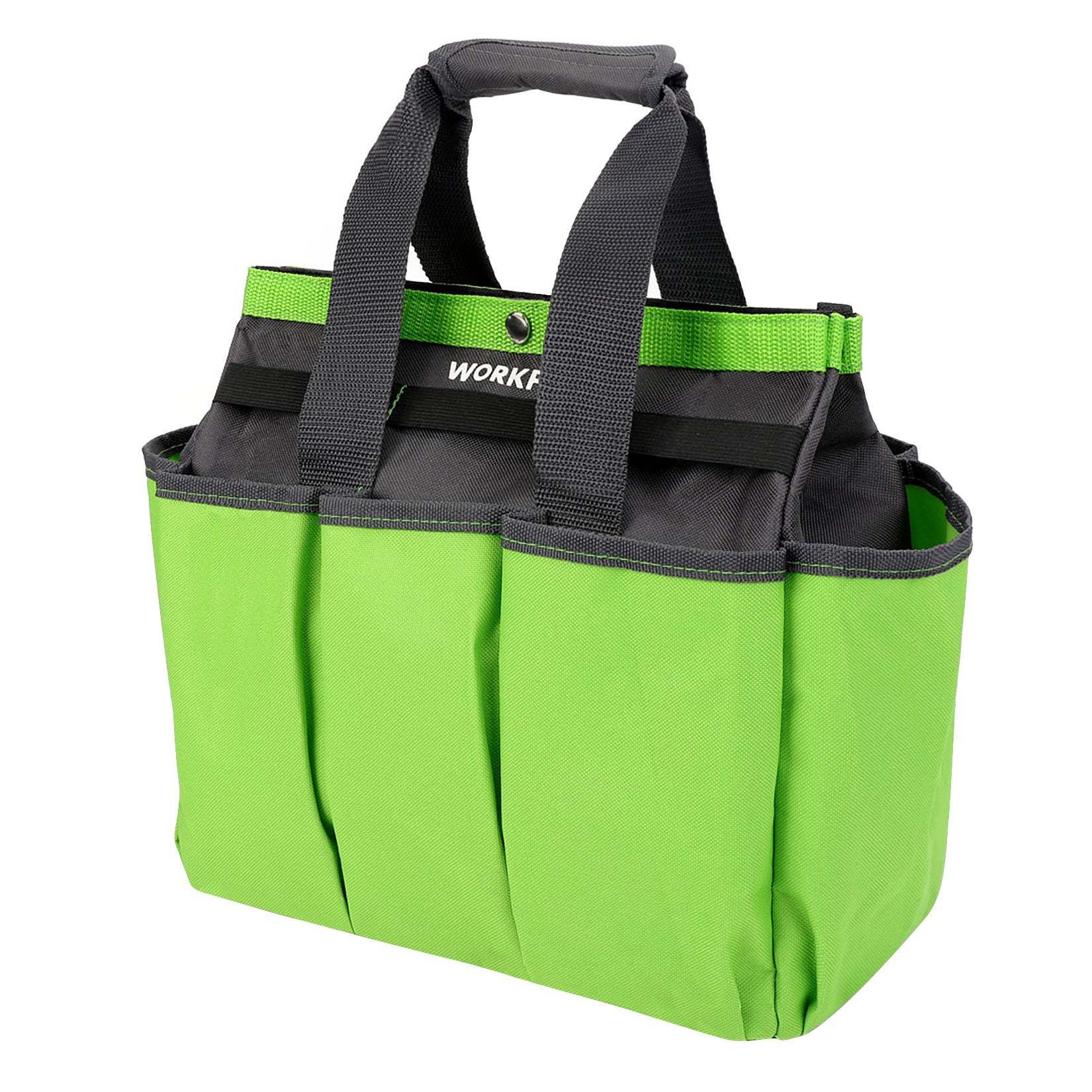 WORKPRO Garden Tool Bag with 8 pockets in bright green and black, durable quality innovation and secure storage