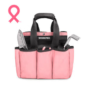 WORKPRO Garden Tool Bag in pink and black with 8 exterior pockets, secure, durable innovation and quality