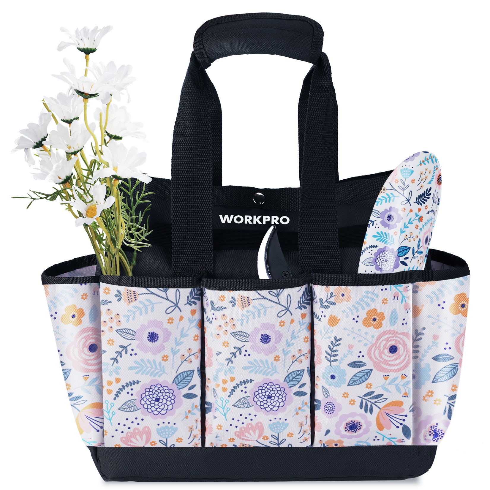 WORKPRO 12 inch x 12 inch x 6 inch garden tool bag with 9 pockets, innovation and secure quality