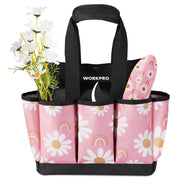 WORKPRO 12 inch x 12 inch x 6 inch garden tool bag in floral pink with 9 pockets, durable quality