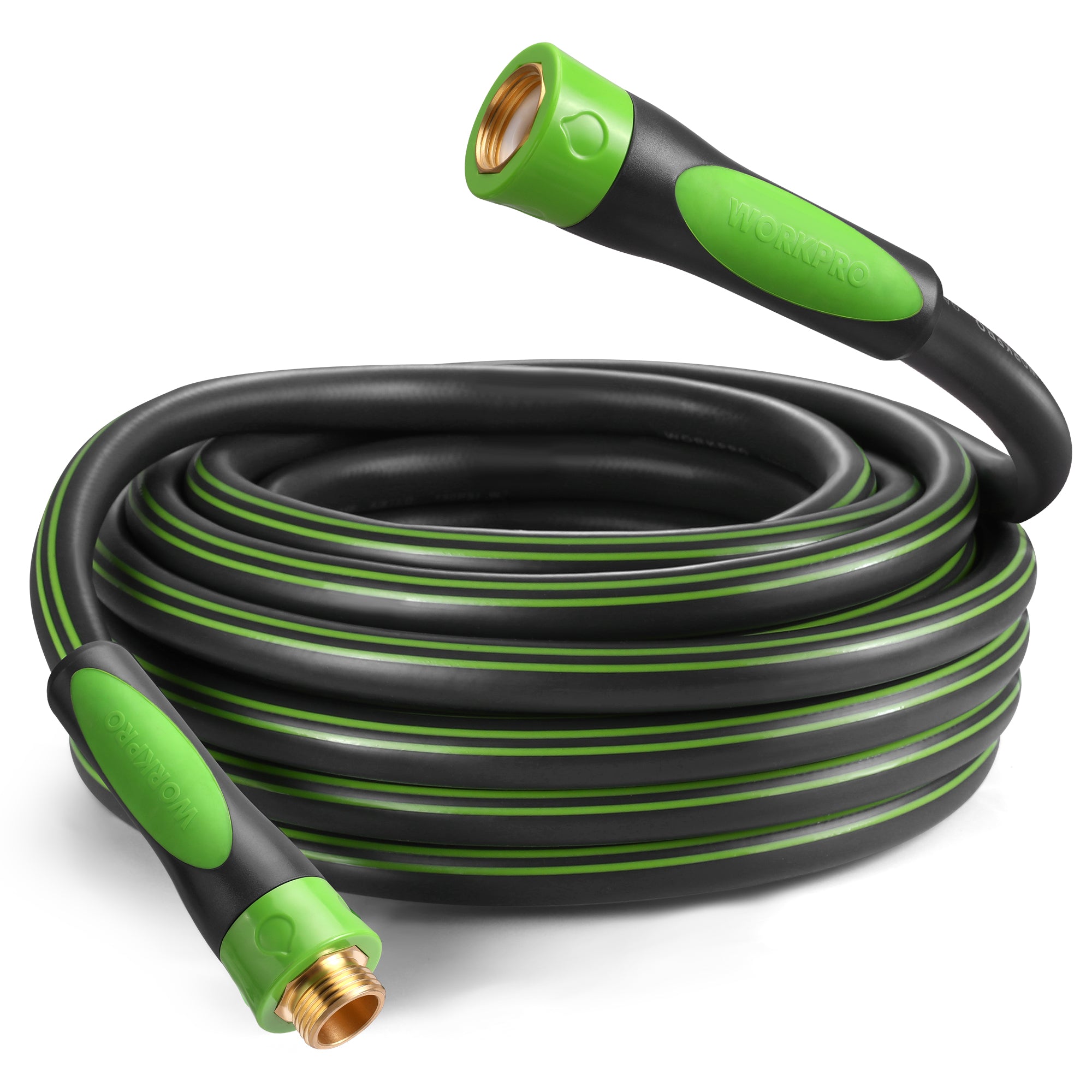 WORKPRO Garden Hose 5/8" x 50FT, Heavy Duty | Flexible & Lightweight, 360° Bi-Material Rotation Handle, 3/4" GHT Brass Fittings, for Lawn, Garden, Yard & Car Wash