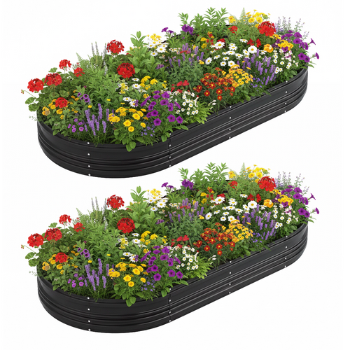 WORKPRO 2PK 8x4x1ft Outdoor Galvanized Raised Garden Bed, Easy Assembly Planter Raised Beds for Vegetable, Flowers, Herbs, Black