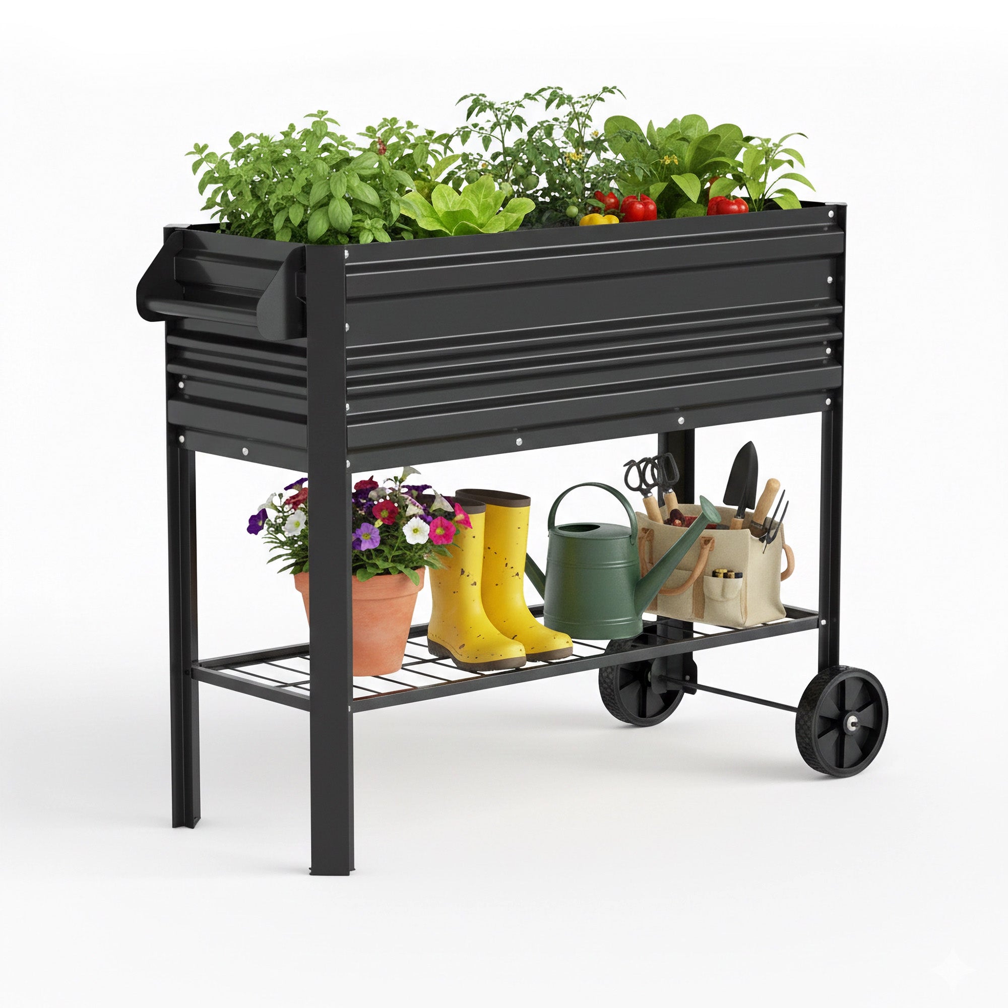WORKPRO 37in Outdoor Galvanized Raised Garden Bed with Legs and Wheels, Black