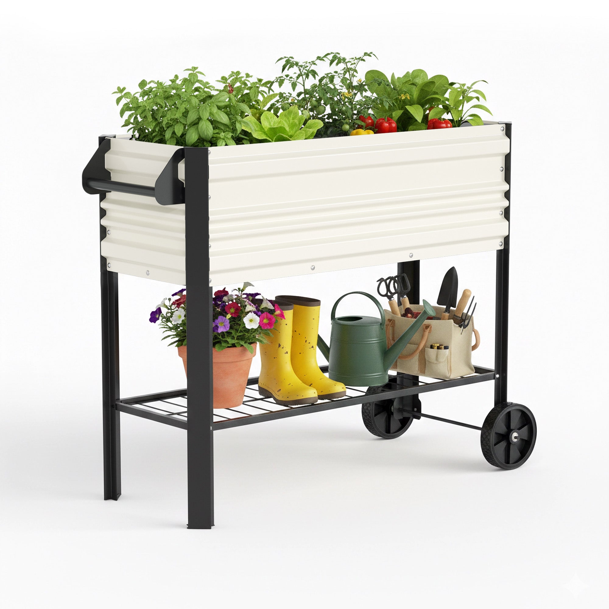 WORKPRO 37in Outdoor Galvanized Raised Garden Bed with Legs and Wheels, White