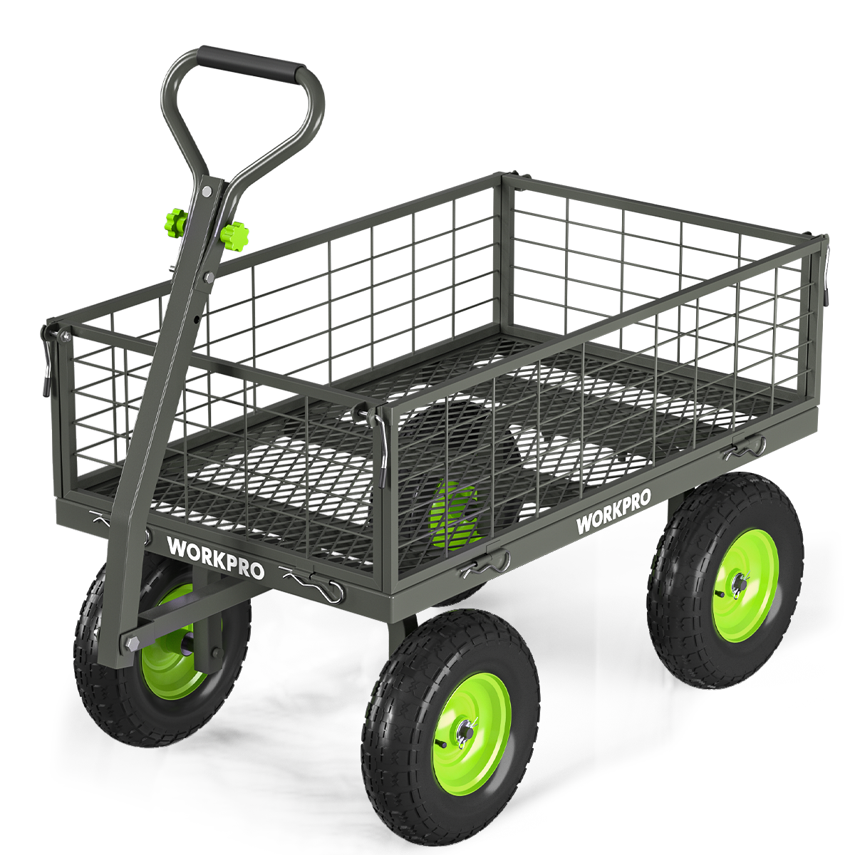 WORKPRO Large Heavy Duty Garden Cart 770 lb, 2-in-1 Convertible Utility Wagon with Removable Sides, 180° Tow Handle for ATV or Lawn Tractor, 270° Steering, Extra Large Yard Cart with All Terrain Tires