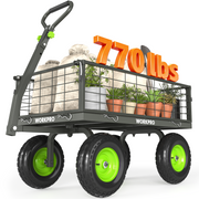 WORKPRO Large Heavy Duty Garden Cart 770 lb, 2-in-1 Convertible Utility Wagon with Removable Sides, 180° Tow Handle for ATV or Lawn Tractor, 270° Steering, Extra Large Yard Cart with All Terrain Tires