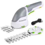 WORKPRO cordless handheld hedge trimmer and grass shear in white with 2 in 1 blades and charging cable