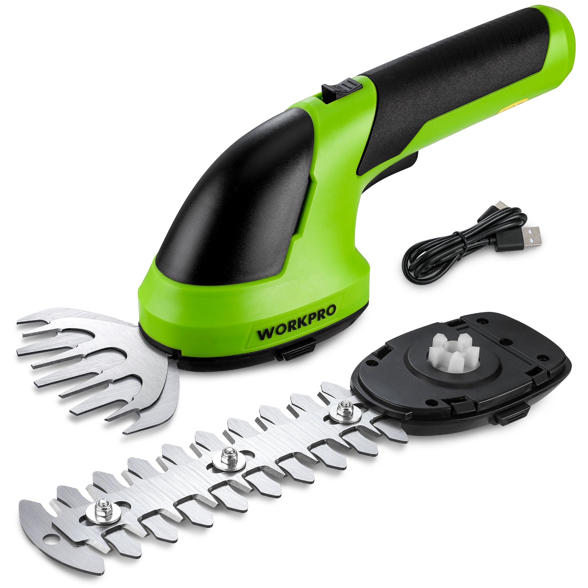 WORKPRO 2 in 1 Handheld 7.2V Electric Cordless Shrubbery Trimmer Hedge Shears/Grass Cutter, Green