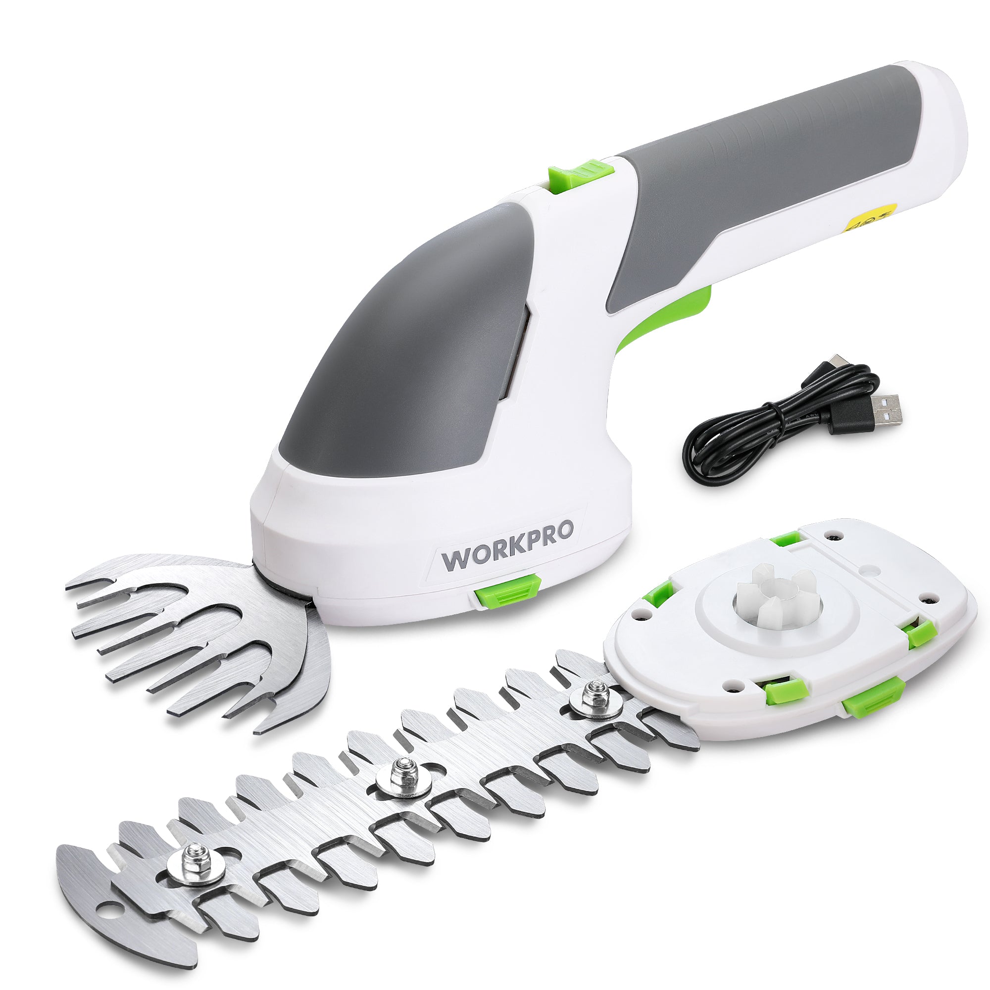 WORKPRO 2 in 1 Handheld 7.2V Electric Cordless Shrubbery Trimmer Hedge Shears/Grass Cutter, White
