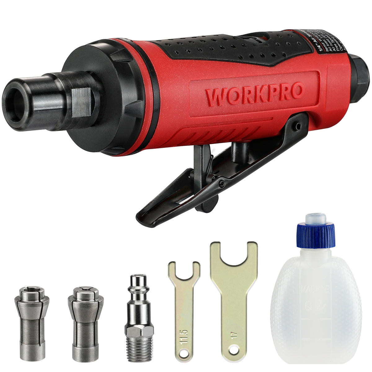 WORKPRO Air Die Grinder, 1/4-Inch Pneumatic Straight Die Grinder, 25000RPM, Air-Powered Die Grinder 1/4" & 1/8" Collets Included