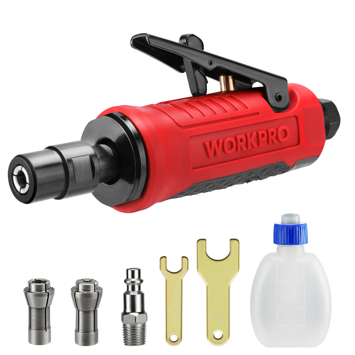 WORKPRO Air Die Grinder, 1/4-Inch Pneumatic Straight Die Grinder, 25000RPM, Air-Powered Die Grinder 1/4" & 1/8" Collets Included